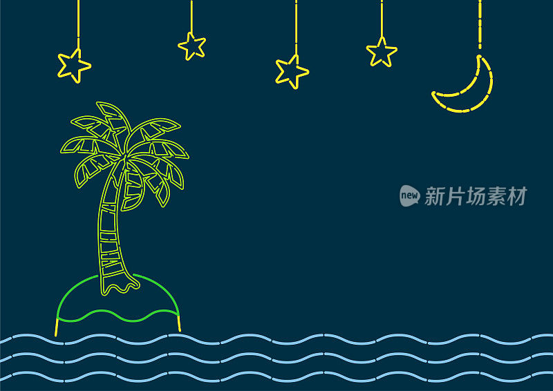 热带棕榈树和大海/夜空的插图